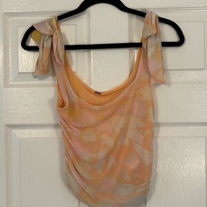 Tie-Dye Sheer Tank Top with Strap Bows